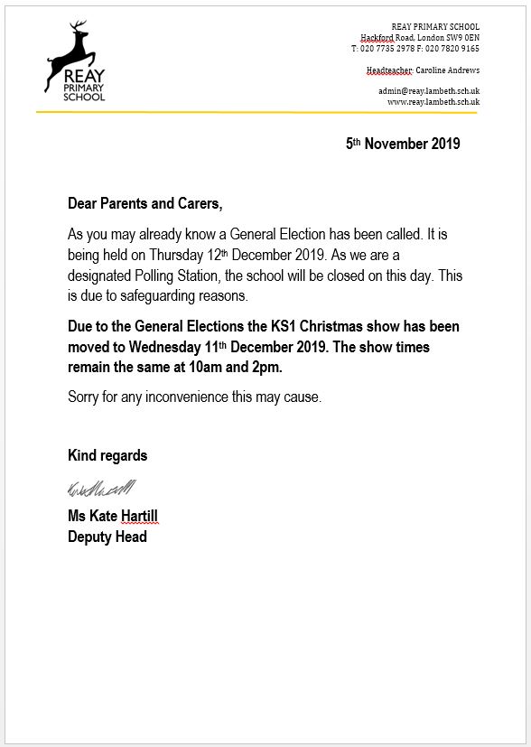 School Closed on 12th December- General Elections