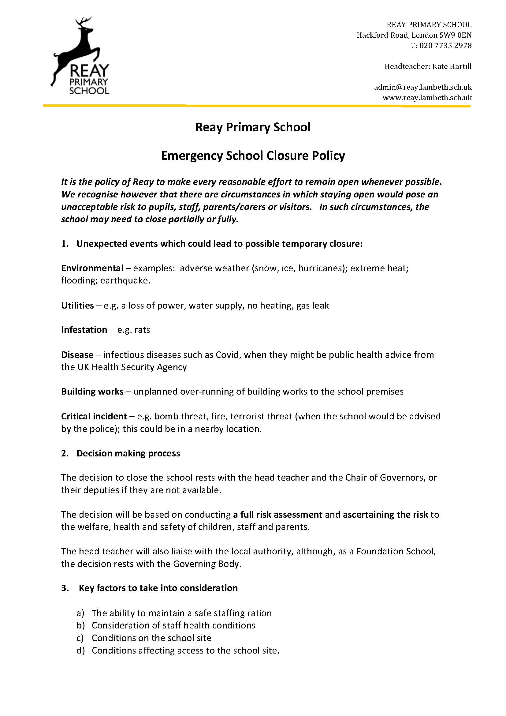 Emergency School Closure Policy