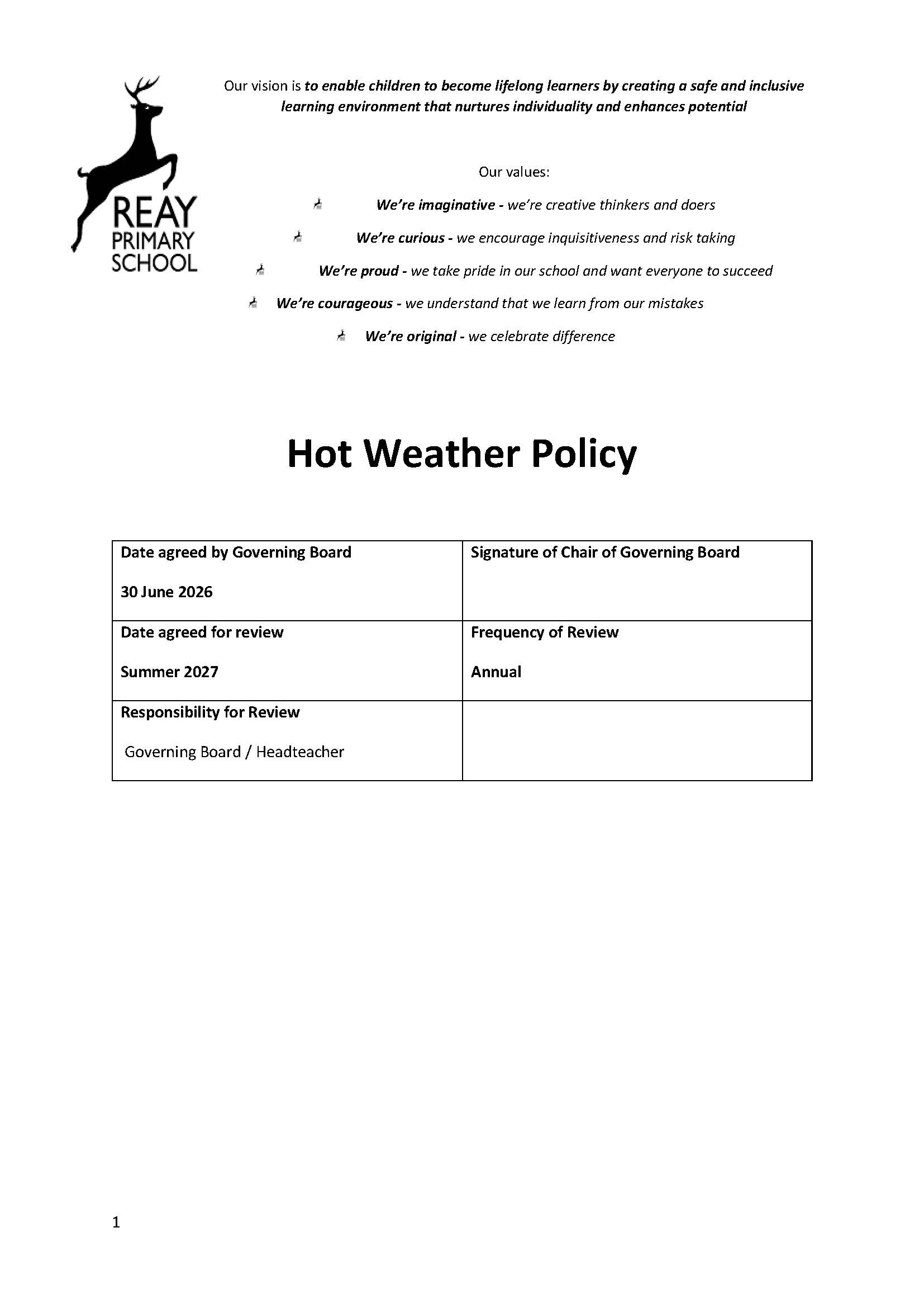 Hot Weather Policy