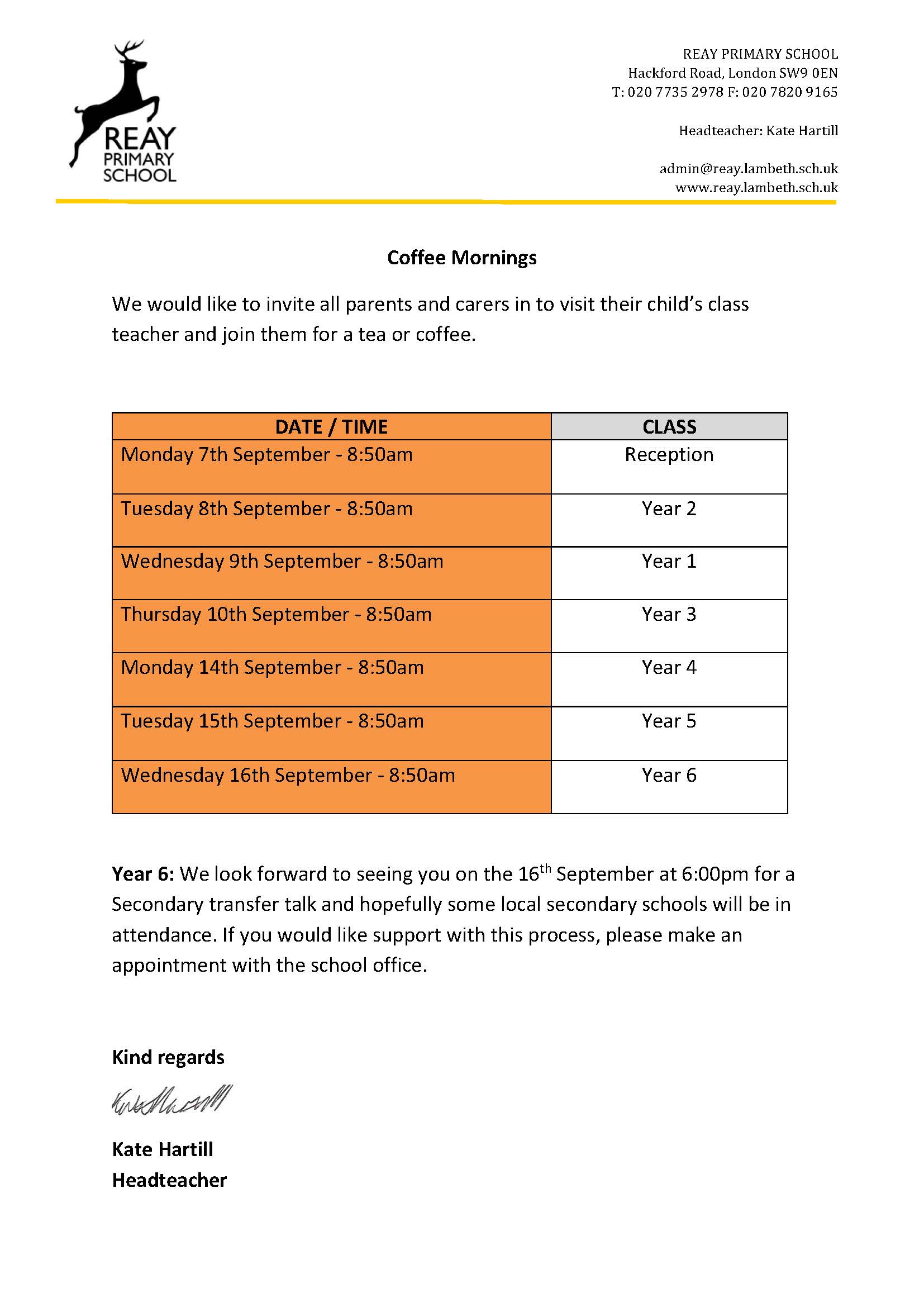 Parent Coffee Morning Dates