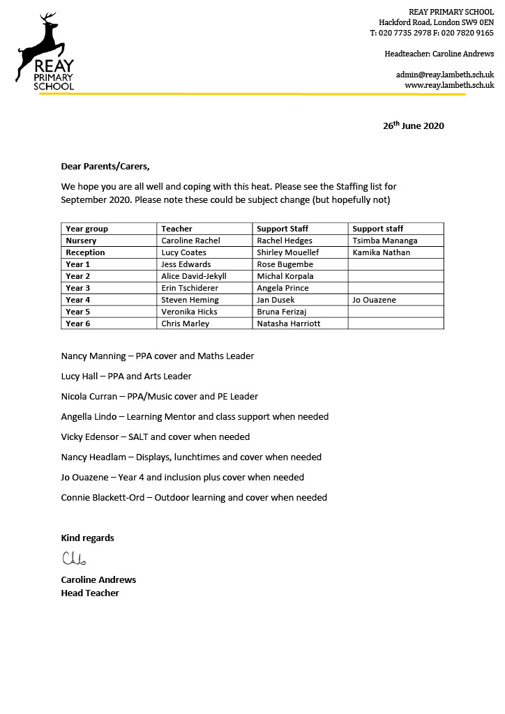 Staffing List for 2020-2021
