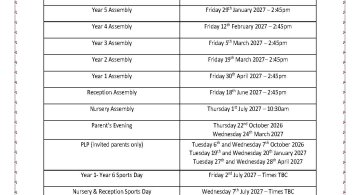 Reay Key Dates for 2026/2027