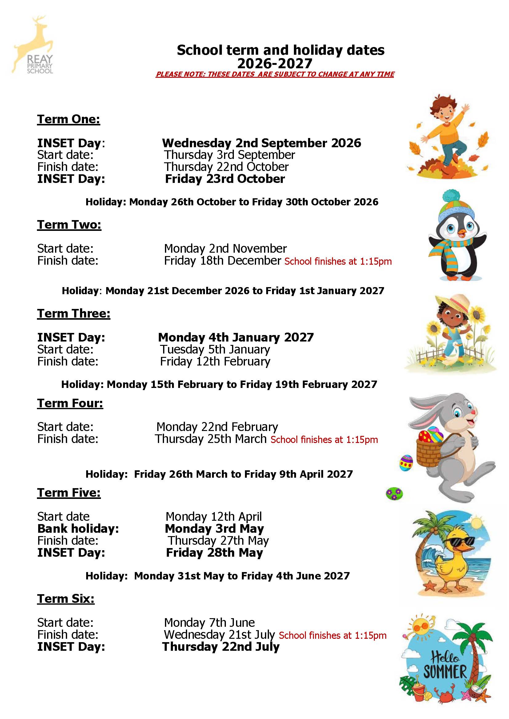 Term Dates 2026-2027